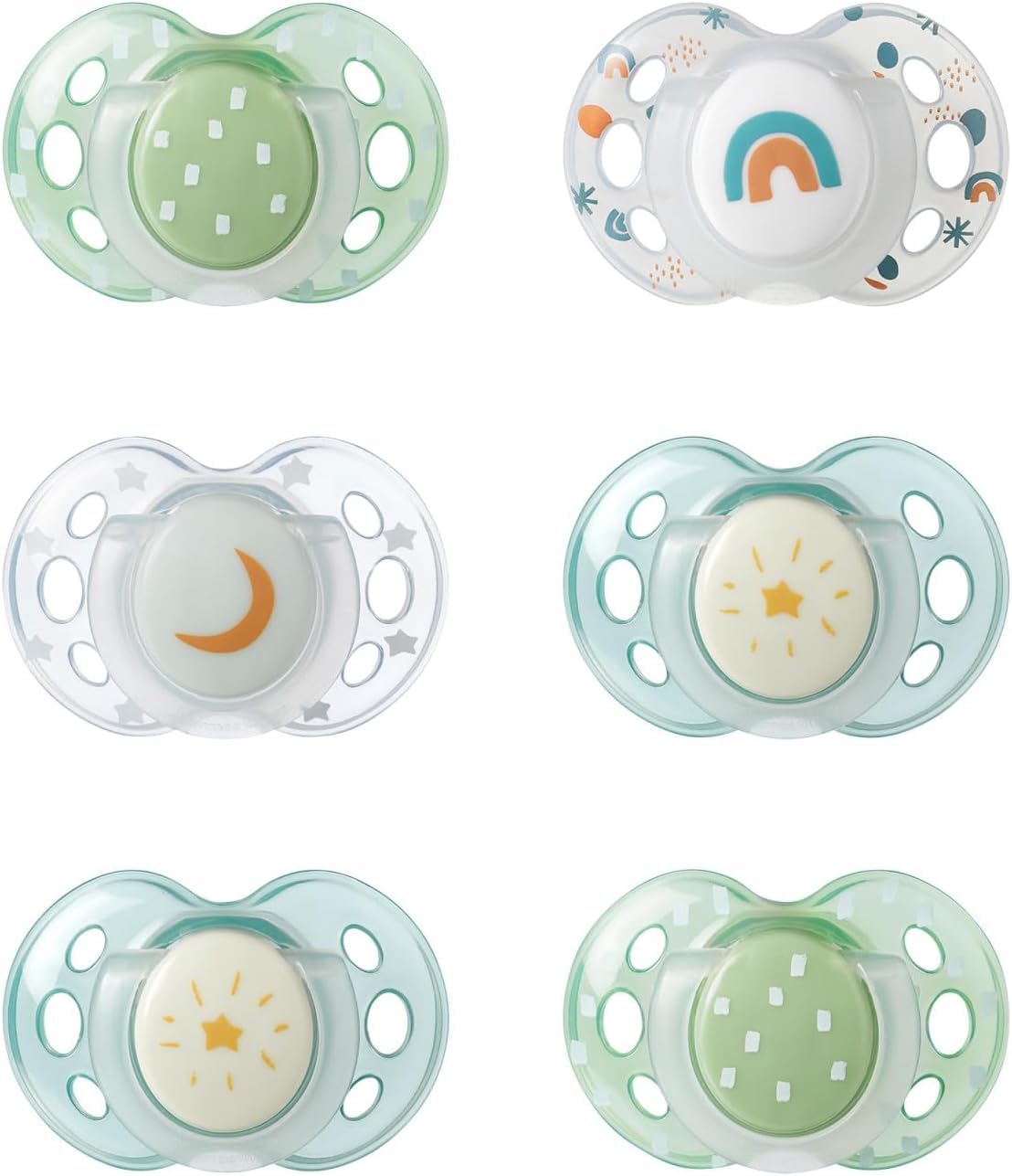Tommee Tippee NightGlow Pacifiers, 18-36 Months, Glow in the Dark, Symmetrical Nipple, 100% BPA Free Silicone, Dishwasher and Sterilizer Safe, Twilight Tones, Pack of 4