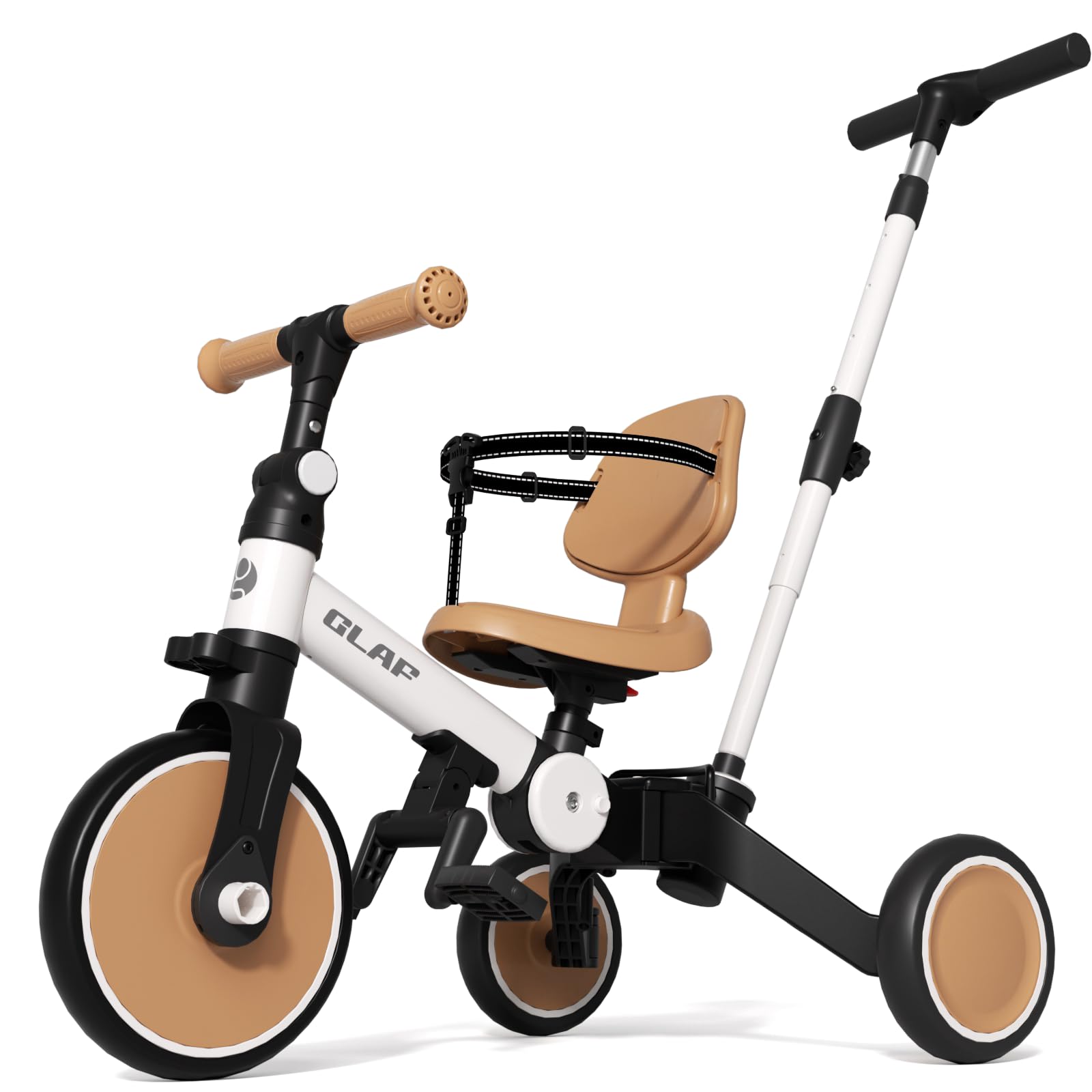 Glaf Tricycle for Toddlers 1-3 Toddler Bike with Push Handle 2-4 Years Baby Bike Toys for 2 Years Boys and Girls Balance Bike with Adjustable Seat Height and Backrest Birthday Gift (White)