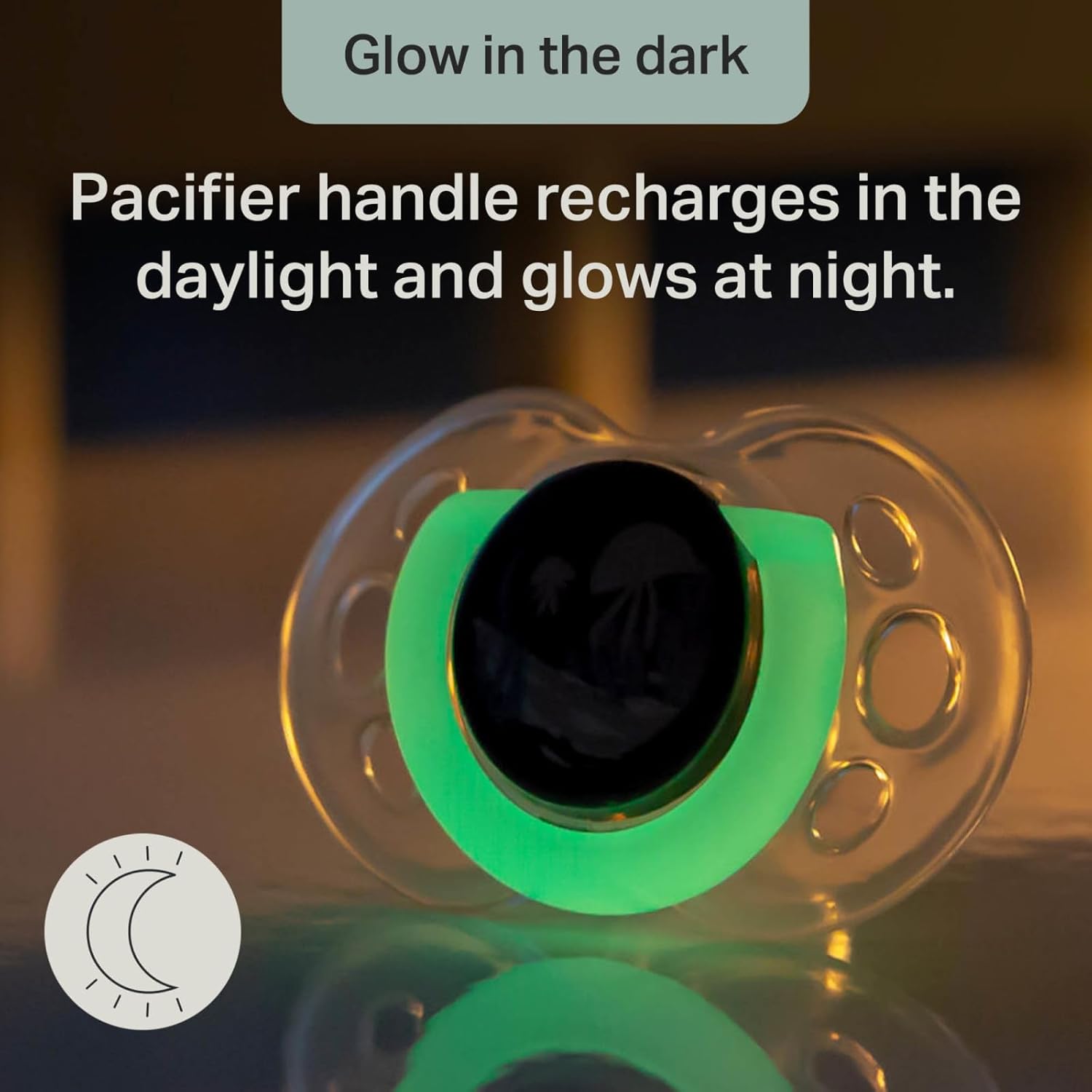 Tommee Tippee NightGlow Pacifiers, 18-36 Months, Glow in the Dark, Symmetrical Nipple, 100% BPA Free Silicone, Dishwasher and Sterilizer Safe, Twilight Tones, Pack of 4