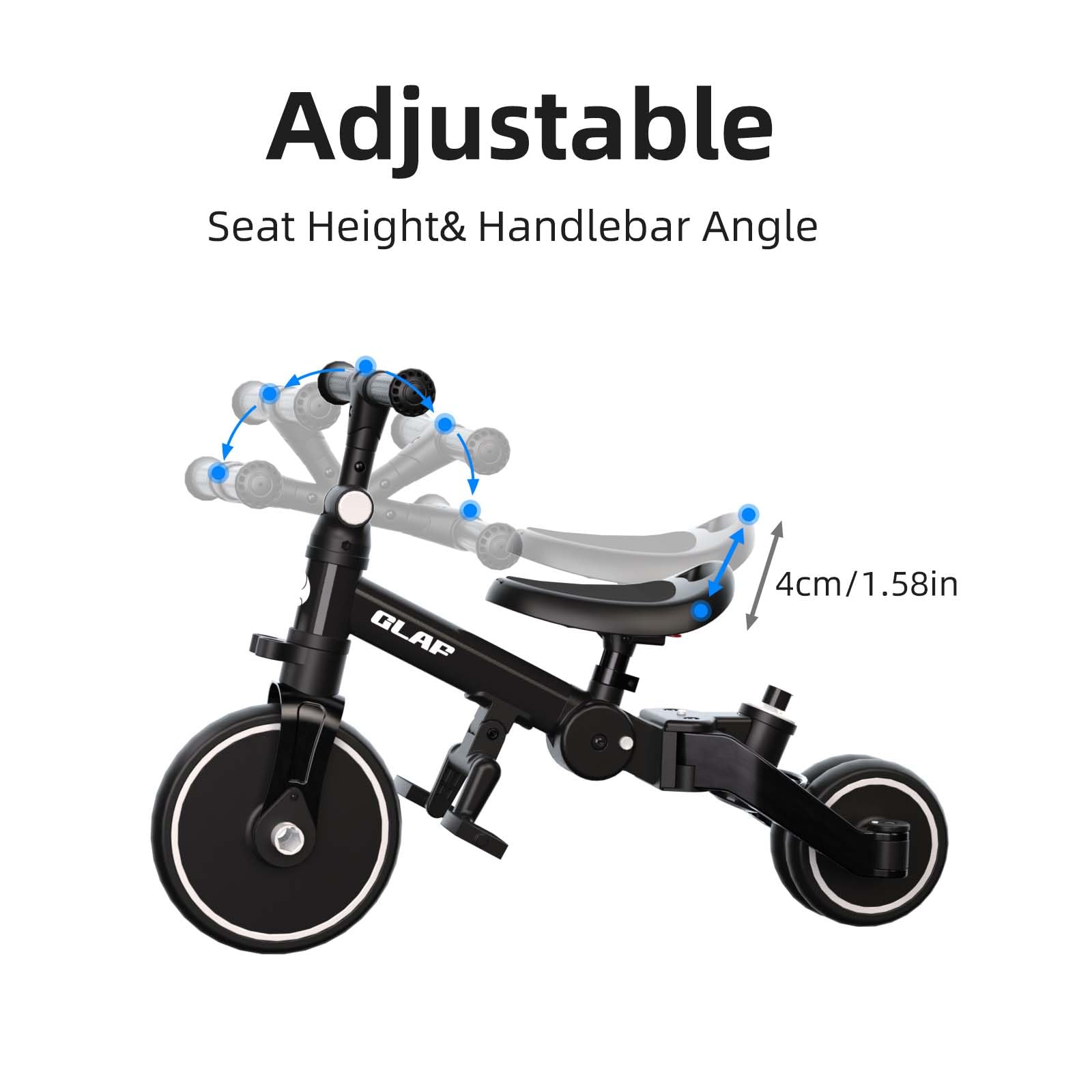 Glaf Tricycle for Toddlers 1-3 Toddler Bike with Push Handle 2-4 Years Baby Bike Toys for 2 Years Boys and Girls Balance Bike with Adjustable Seat Height and Backrest Birthday Gift (White)