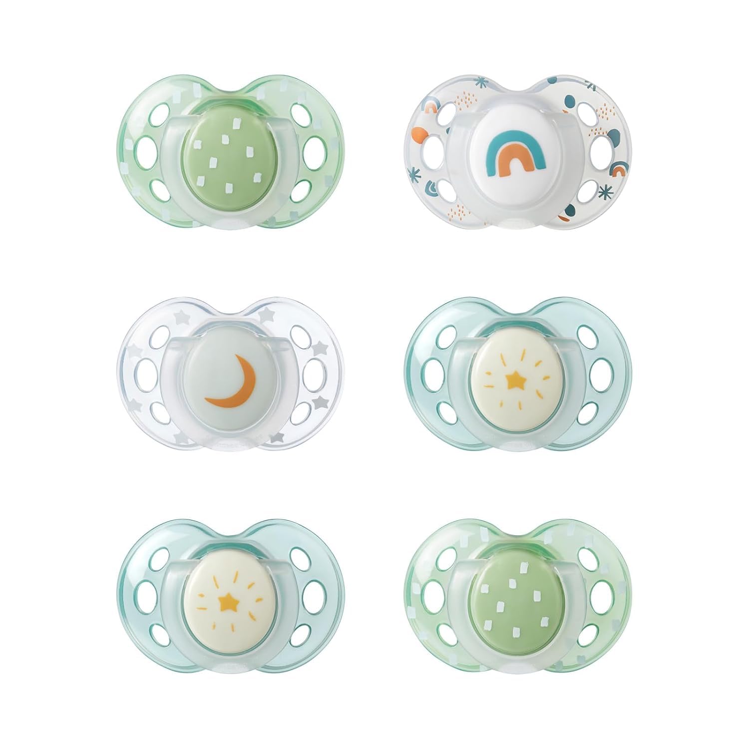 Tommee Tippee NightGlow Pacifiers, 18-36 Months, Glow in the Dark, Symmetrical Nipple, 100% BPA Free Silicone, Dishwasher and Sterilizer Safe, Twilight Tones, Pack of 4