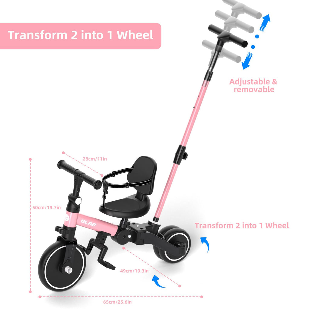 Glaf Tricycle for Toddlers 1-3 Toddler Bike with Push Handle 2-4 Years Baby Bike Toys for 2 Years Boys and Girls Balance Bike with Adjustable Seat Height and Backrest Birthday Gift (White)