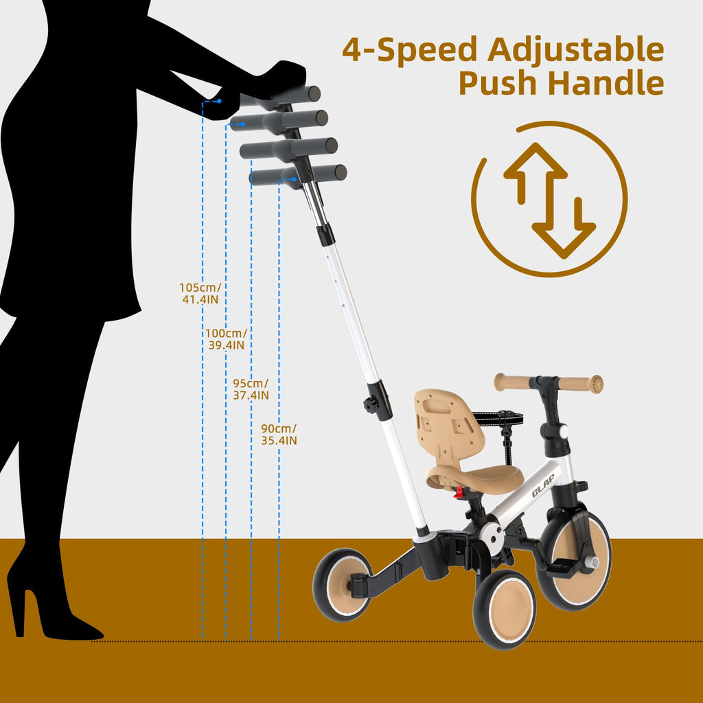 Glaf Tricycle for Toddlers 1-3 Toddler Bike with Push Handle 2-4 Years Baby Bike Toys for 2 Years Boys and Girls Balance Bike with Adjustable Seat Height and Backrest Birthday Gift (White)