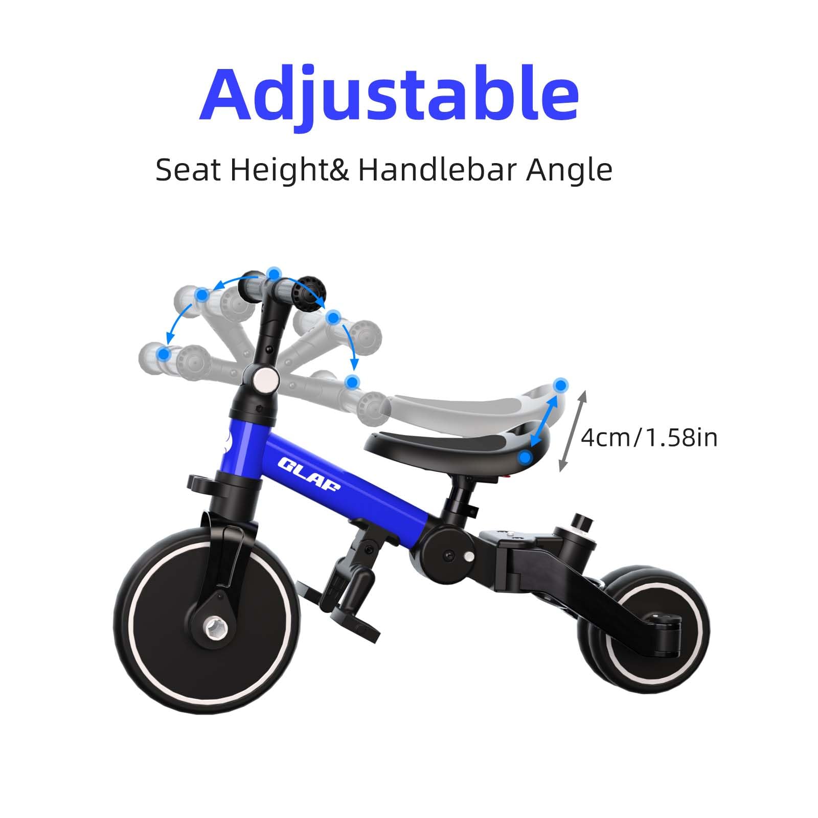 Glaf Tricycle for Toddlers 1-3 Toddler Bike with Push Handle 2-4 Years Baby Bike Toys for 2 Years Boys and Girls Balance Bike with Adjustable Seat Height and Backrest Birthday Gift (White)