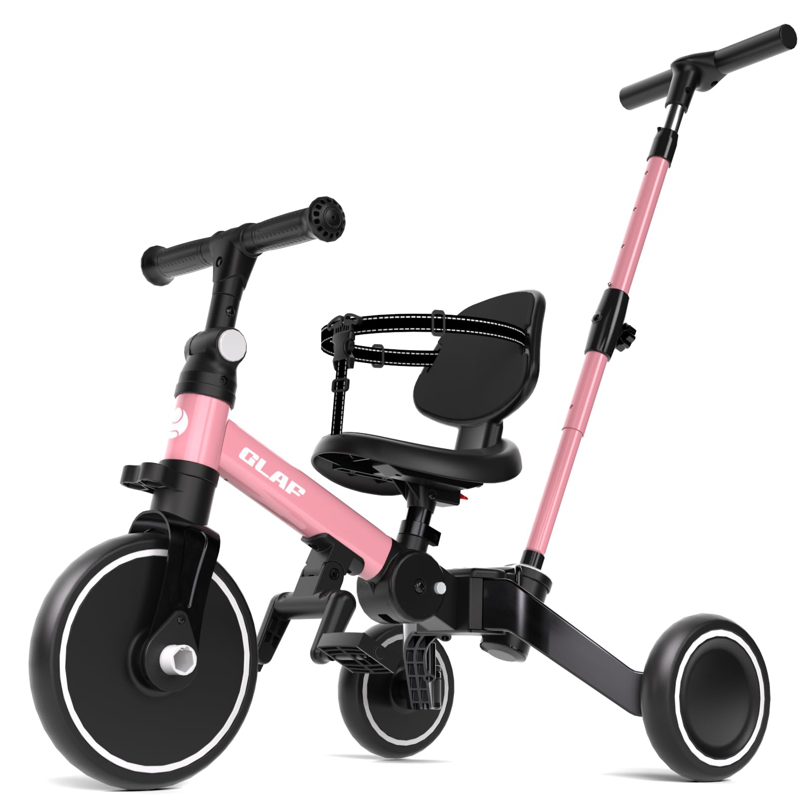 Glaf Tricycle for Toddlers 1-3 Toddler Bike with Push Handle 2-4 Years Baby Bike Toys for 2 Years Boys and Girls Balance Bike with Adjustable Seat Height and Backrest Birthday Gift (White)