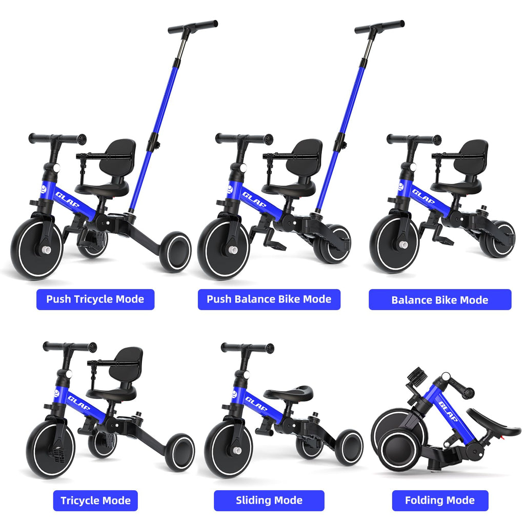 Glaf Tricycle for Toddlers 1-3 Toddler Bike with Push Handle 2-4 Years Baby Bike Toys for 2 Years Boys and Girls Balance Bike with Adjustable Seat Height and Backrest Birthday Gift (White)