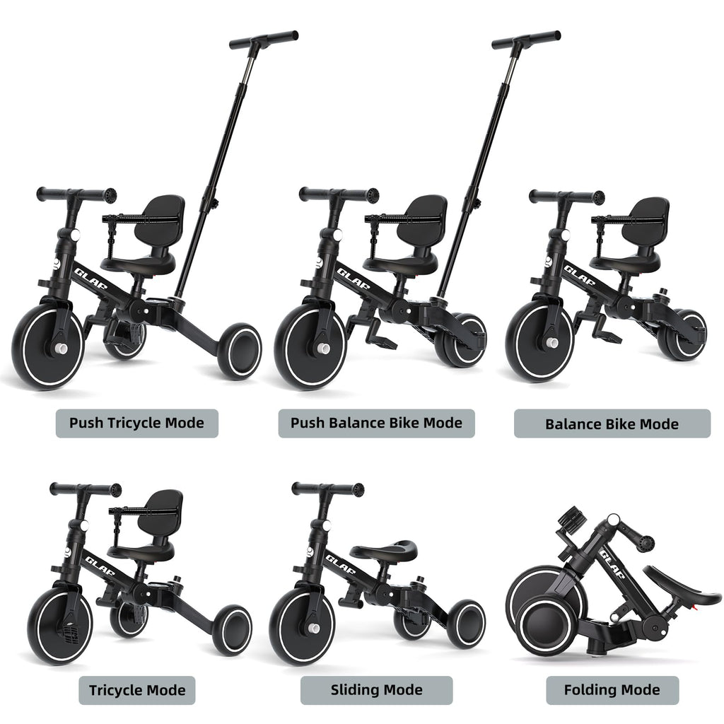 Glaf Tricycle for Toddlers 1-3 Toddler Bike with Push Handle 2-4 Years Baby Bike Toys for 2 Years Boys and Girls Balance Bike with Adjustable Seat Height and Backrest Birthday Gift (White)