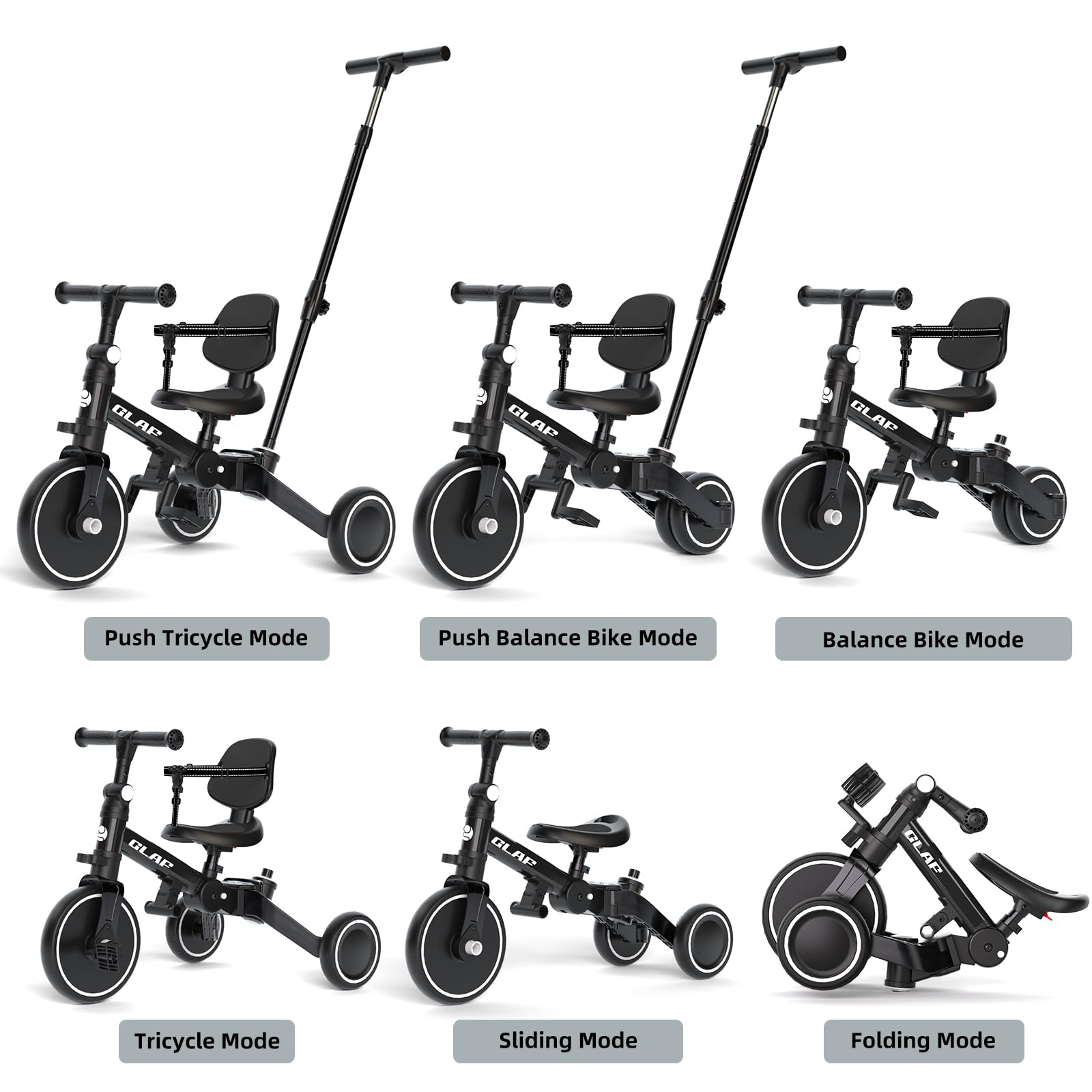 Glaf Tricycle for Toddlers 1-3 Toddler Bike with Push Handle 2-4 Years Baby Bike Toys for 2 Years Boys and Girls Balance Bike with Adjustable Seat Height and Backrest Birthday Gift (White)
