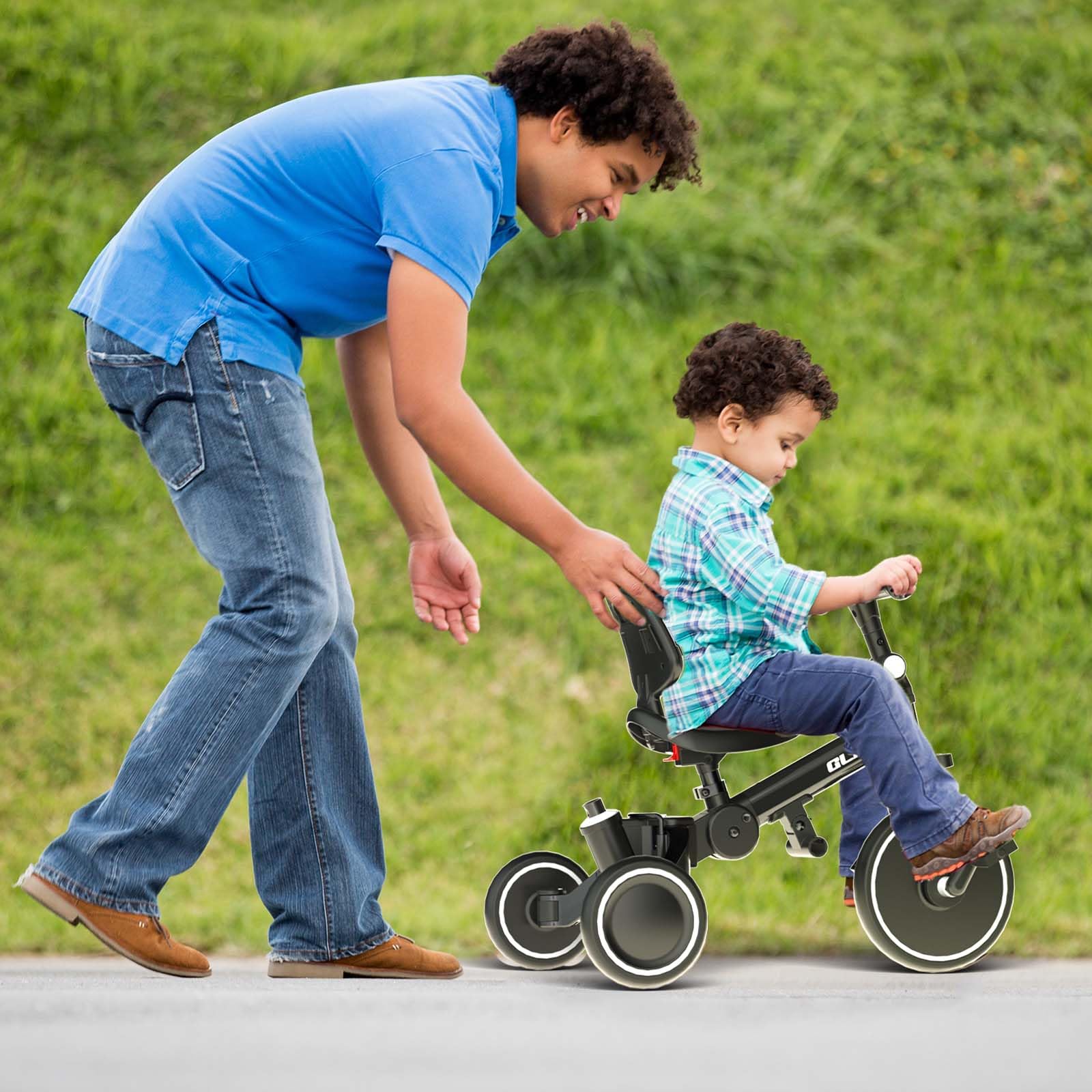 Glaf Tricycle for Toddlers 1-3 Toddler Bike with Push Handle 2-4 Years Baby Bike Toys for 2 Years Boys and Girls Balance Bike with Adjustable Seat Height and Backrest Birthday Gift (White)