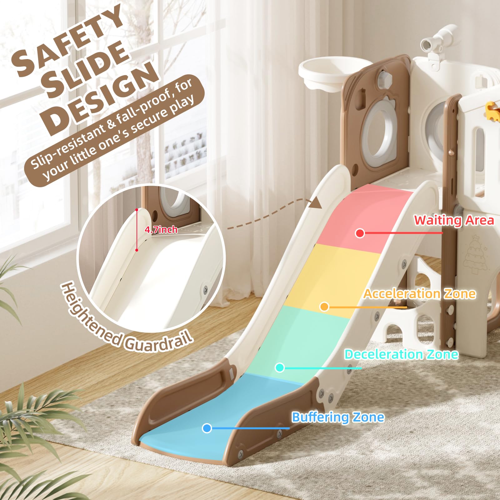 8 in 1 Toddler Slide Set, Kids Slide for Toddlers Age 1-3, Toddler Climber Slide PlaySet with Basketball Hoop and Ball, Outdoor Indoor Kids Playground for Toddlers 1-3, Blue Grey