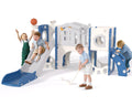 8 in 1 Toddler Slide Set, Kids Slide for Toddlers Age 1-3, Toddler Climber Slide PlaySet with Basketball Hoop and Ball, Outdoor Indoor Kids Playground for Toddlers 1-3, Blue Grey