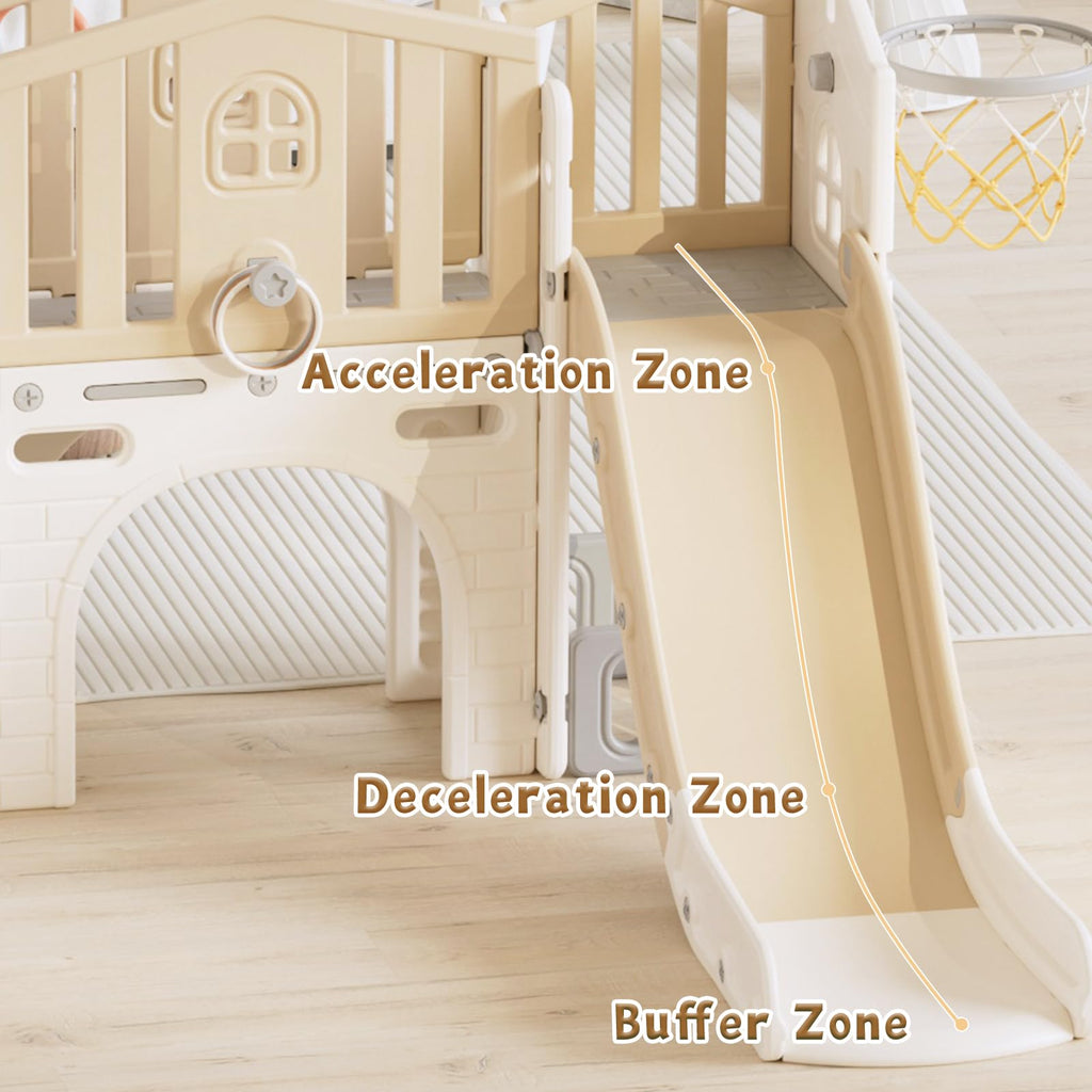 8 in 1 Toddler Slide Set, Kids Slide for Toddlers Age 1-3, Toddler Climber Slide PlaySet with Basketball Hoop and Ball, Outdoor Indoor Kids Playground for Toddlers 1-3, Blue Grey