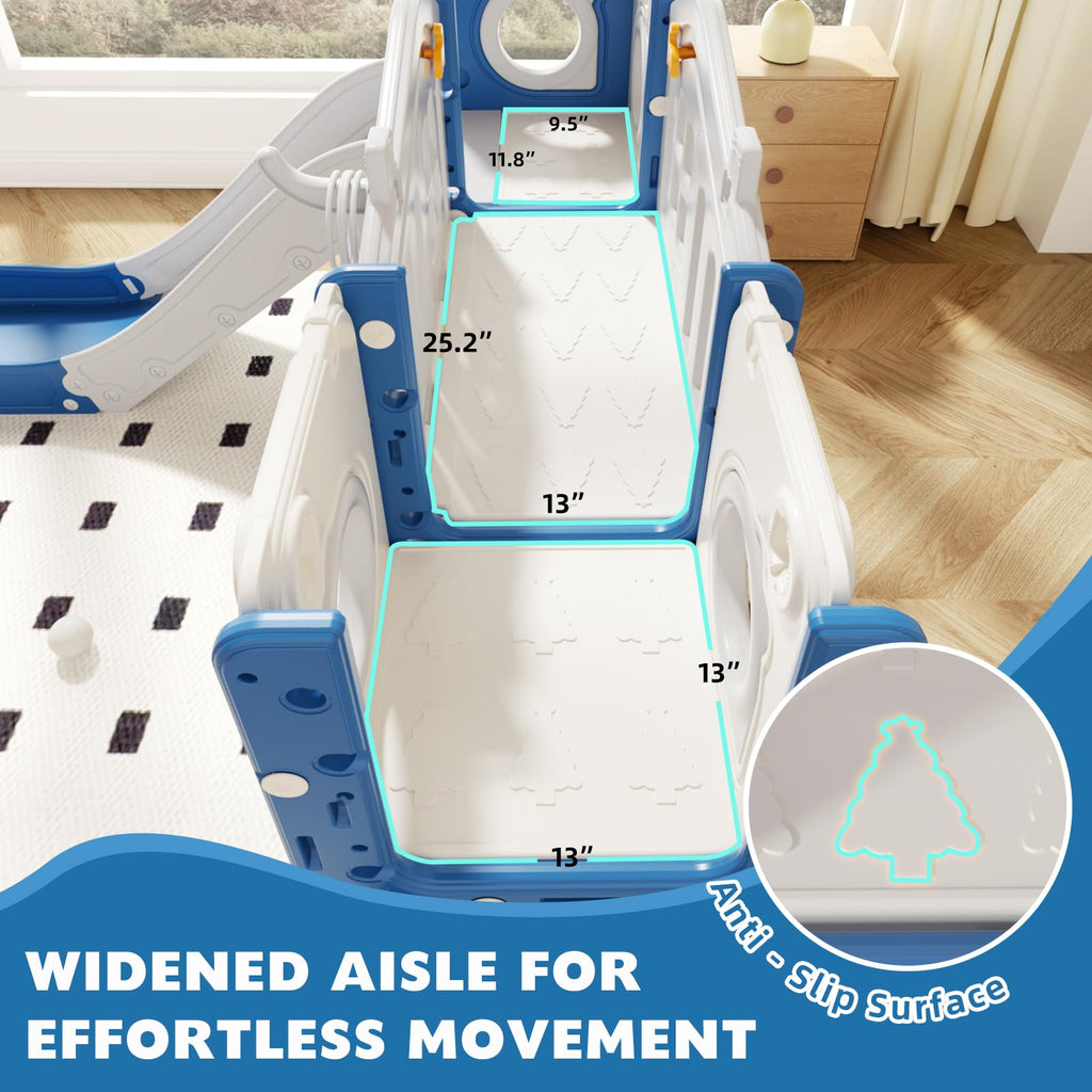8 in 1 Toddler Slide Set, Kids Slide for Toddlers Age 1-3, Toddler Climber Slide PlaySet with Basketball Hoop and Ball, Outdoor Indoor Kids Playground for Toddlers 1-3, Blue Grey