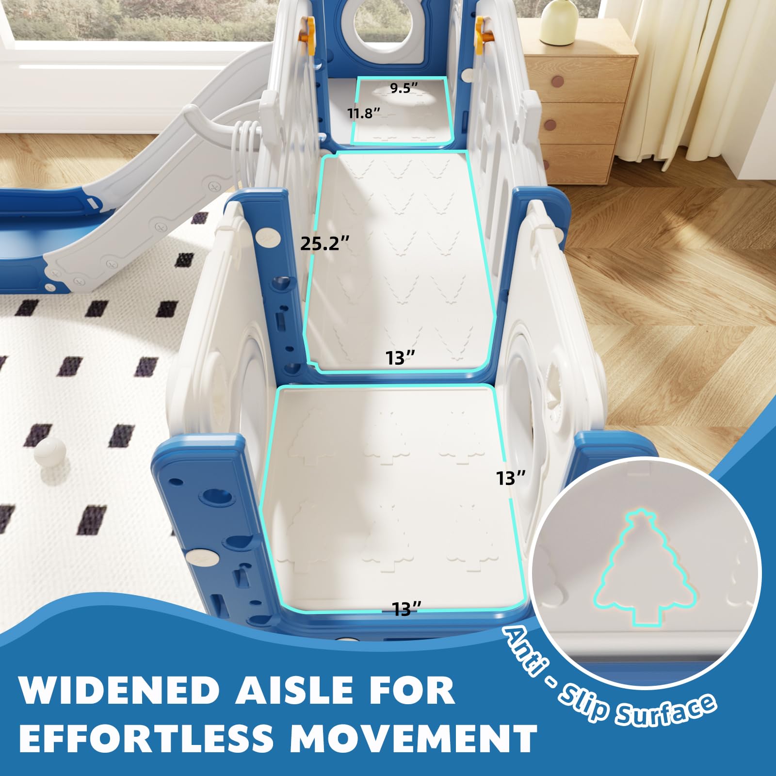 8 in 1 Toddler Slide Set, Kids Slide for Toddlers Age 1-3, Toddler Climber Slide PlaySet with Basketball Hoop and Ball, Outdoor Indoor Kids Playground for Toddlers 1-3, Blue Grey