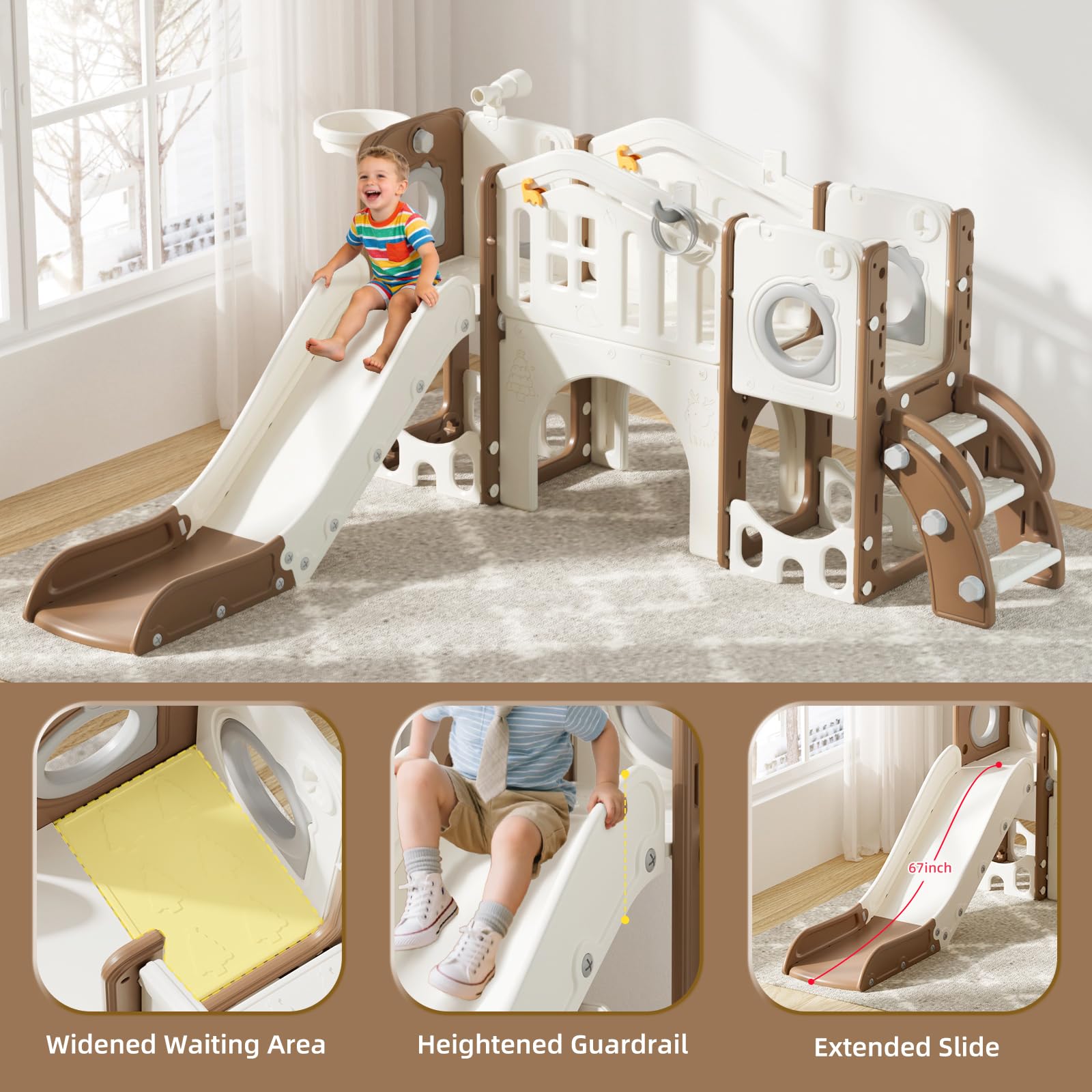 8 in 1 Toddler Slide Set, Kids Slide for Toddlers Age 1-3, Toddler Climber Slide PlaySet with Basketball Hoop and Ball, Outdoor Indoor Kids Playground for Toddlers 1-3, Blue Grey