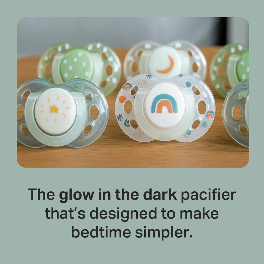 Tommee Tippee NightGlow Pacifiers, 18-36 Months, Glow in the Dark, Symmetrical Nipple, 100% BPA Free Silicone, Dishwasher and Sterilizer Safe, Twilight Tones, Pack of 4