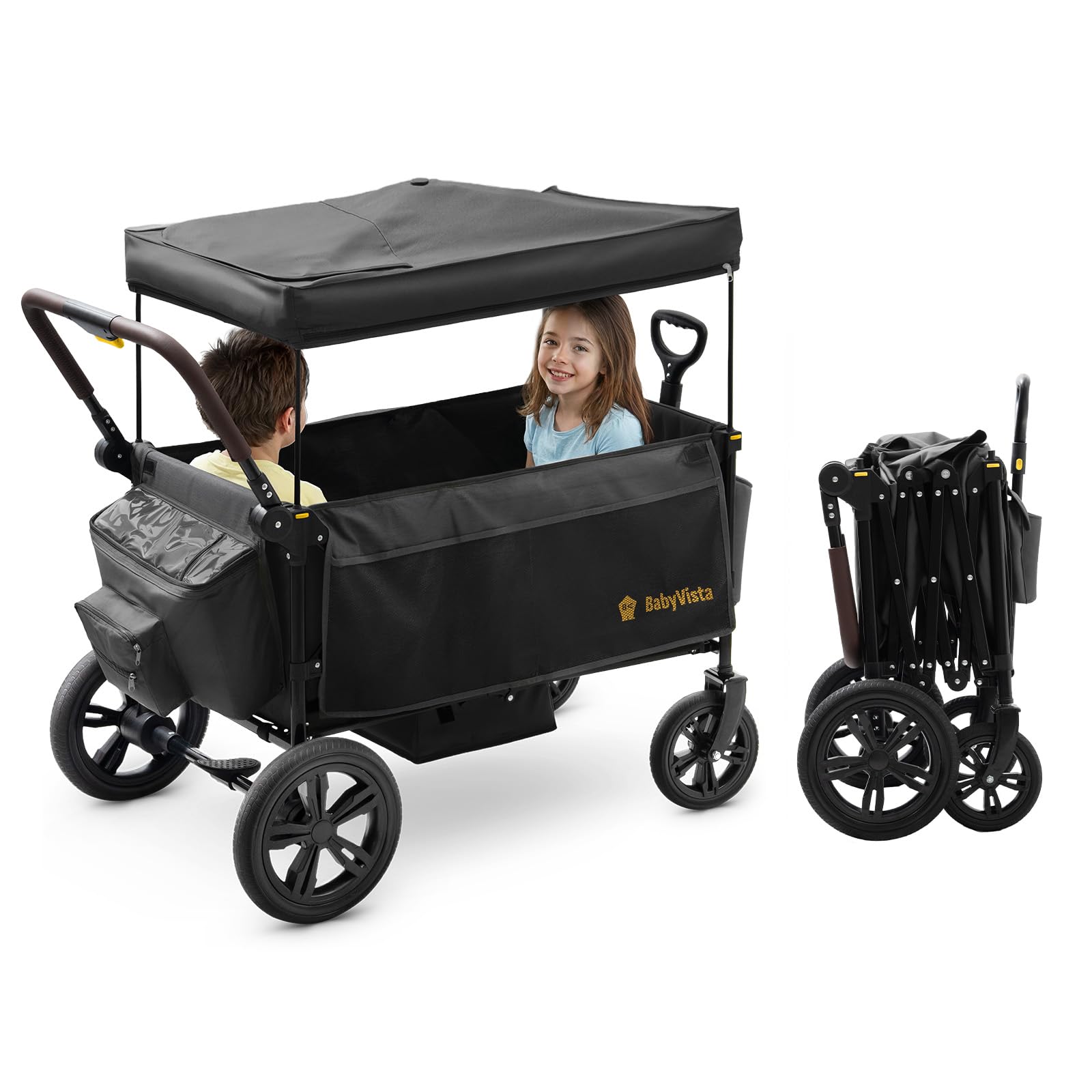 Stroller Wagon for Kids, One-Hand Adjustable Push/Pull Handle | Spacious Storage, 8"/12" All-Terrain Wheels, Canopy with Bug Net, Wagon Stroller for Daily Walks, Short Trips & Grocery Runs