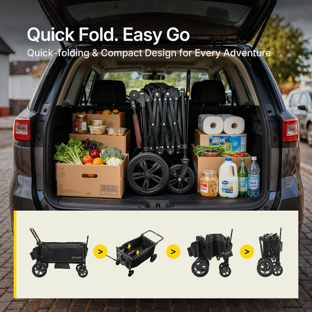 Stroller Wagon for Kids, One-Hand Adjustable Push/Pull Handle | Spacious Storage, 8"/12" All-Terrain Wheels, Canopy with Bug Net, Wagon Stroller for Daily Walks, Short Trips & Grocery Runs