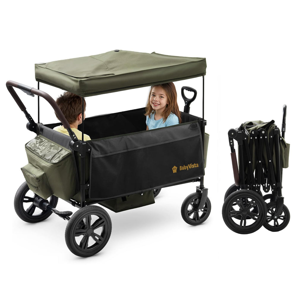 Stroller Wagon for Kids, One-Hand Adjustable Push/Pull Handle | Spacious Storage, 8"/12" All-Terrain Wheels, Canopy with Bug Net, Wagon Stroller for Daily Walks, Short Trips & Grocery Runs