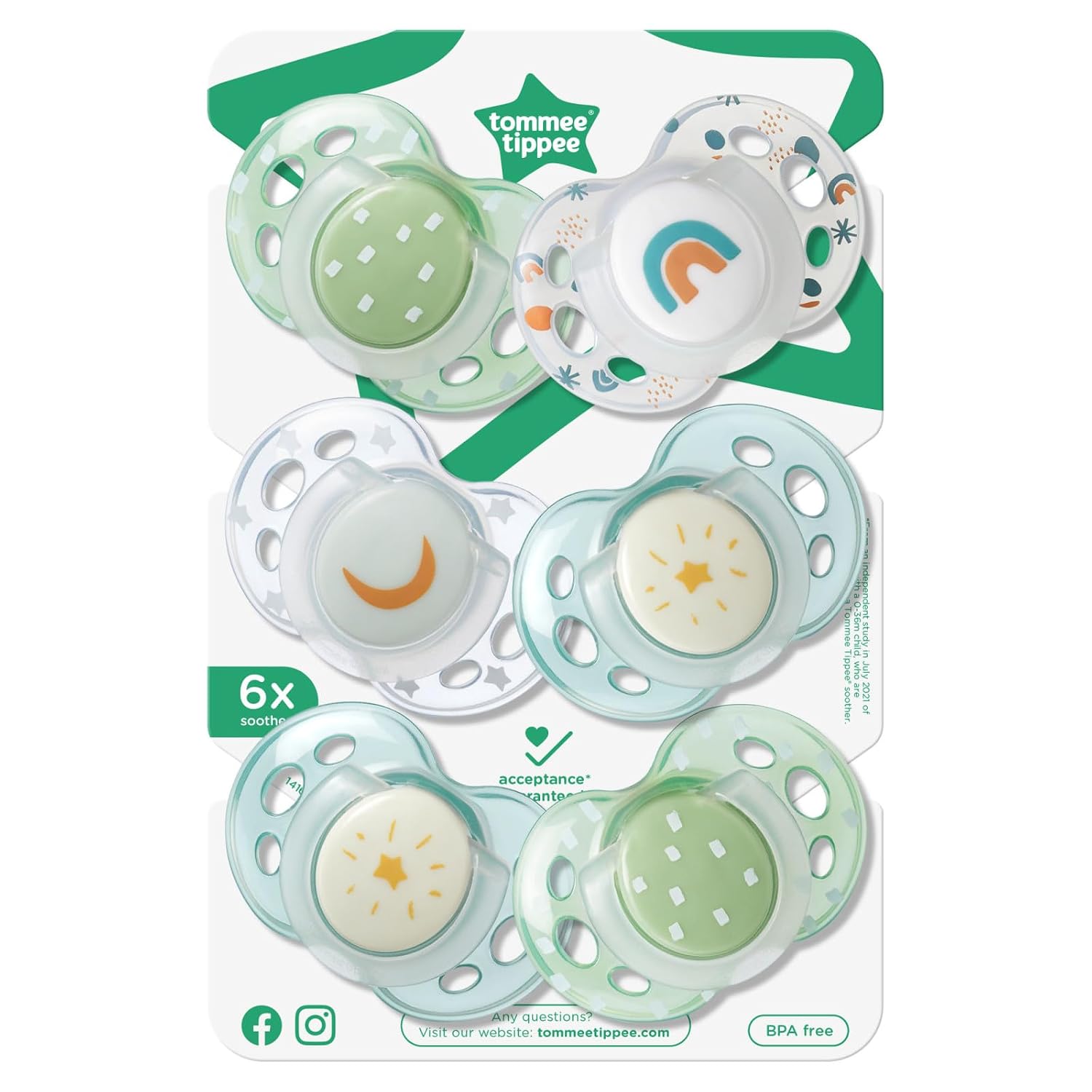 Tommee Tippee NightGlow Pacifiers, 18-36 Months, Glow in the Dark, Symmetrical Nipple, 100% BPA Free Silicone, Dishwasher and Sterilizer Safe, Twilight Tones, Pack of 4