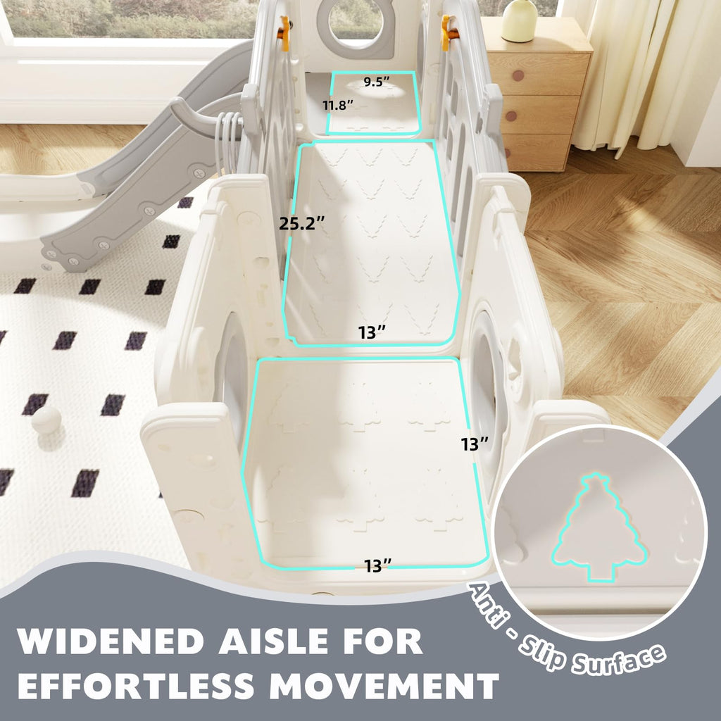 8 in 1 Toddler Slide Set, Kids Slide for Toddlers Age 1-3, Toddler Climber Slide PlaySet with Basketball Hoop and Ball, Outdoor Indoor Kids Playground for Toddlers 1-3, Blue Grey