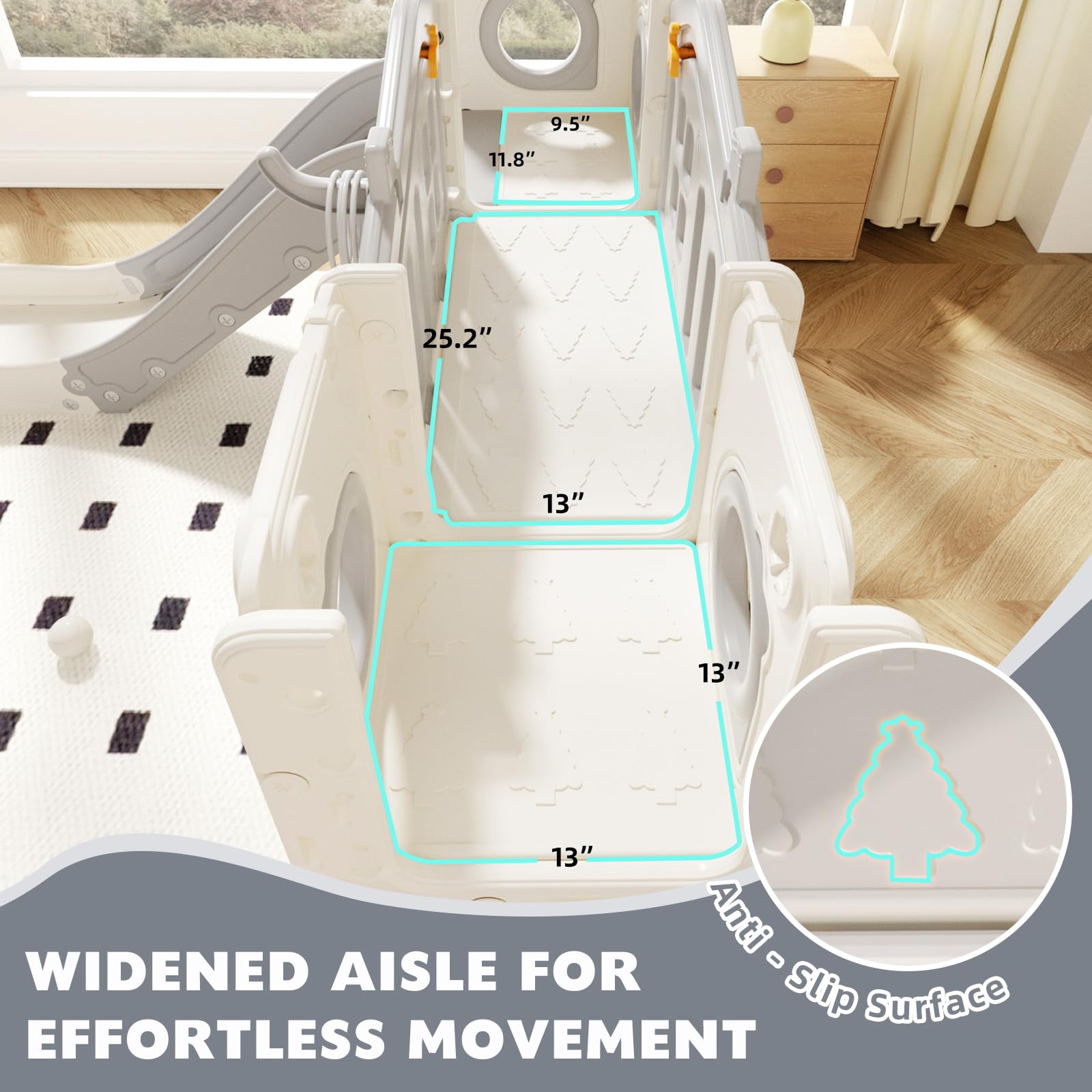 8 in 1 Toddler Slide Set, Kids Slide for Toddlers Age 1-3, Toddler Climber Slide PlaySet with Basketball Hoop and Ball, Outdoor Indoor Kids Playground for Toddlers 1-3, Blue Grey