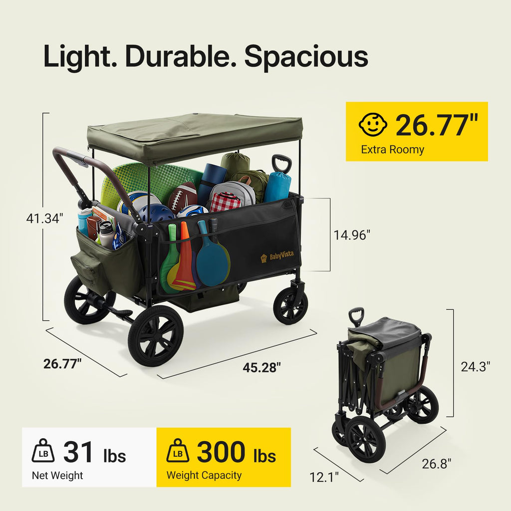 Stroller Wagon for Kids, One-Hand Adjustable Push/Pull Handle | Spacious Storage, 8"/12" All-Terrain Wheels, Canopy with Bug Net, Wagon Stroller for Daily Walks, Short Trips & Grocery Runs