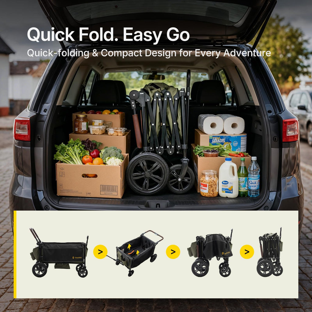 Stroller Wagon for Kids, One-Hand Adjustable Push/Pull Handle | Spacious Storage, 8"/12" All-Terrain Wheels, Canopy with Bug Net, Wagon Stroller for Daily Walks, Short Trips & Grocery Runs