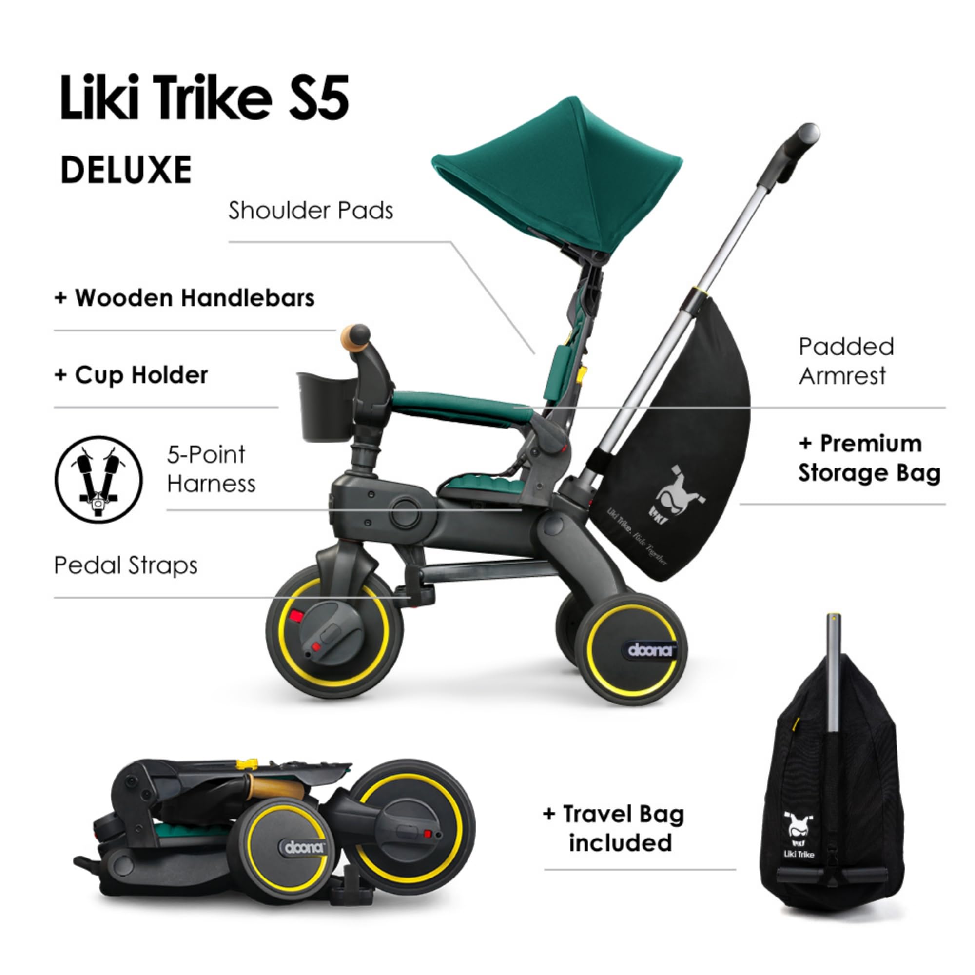 Doona Liki Trike S3, Desert Green - 5-in-1 Compact, Foldable Tricycle - Suitable for Toddlers 10 to 36 Months