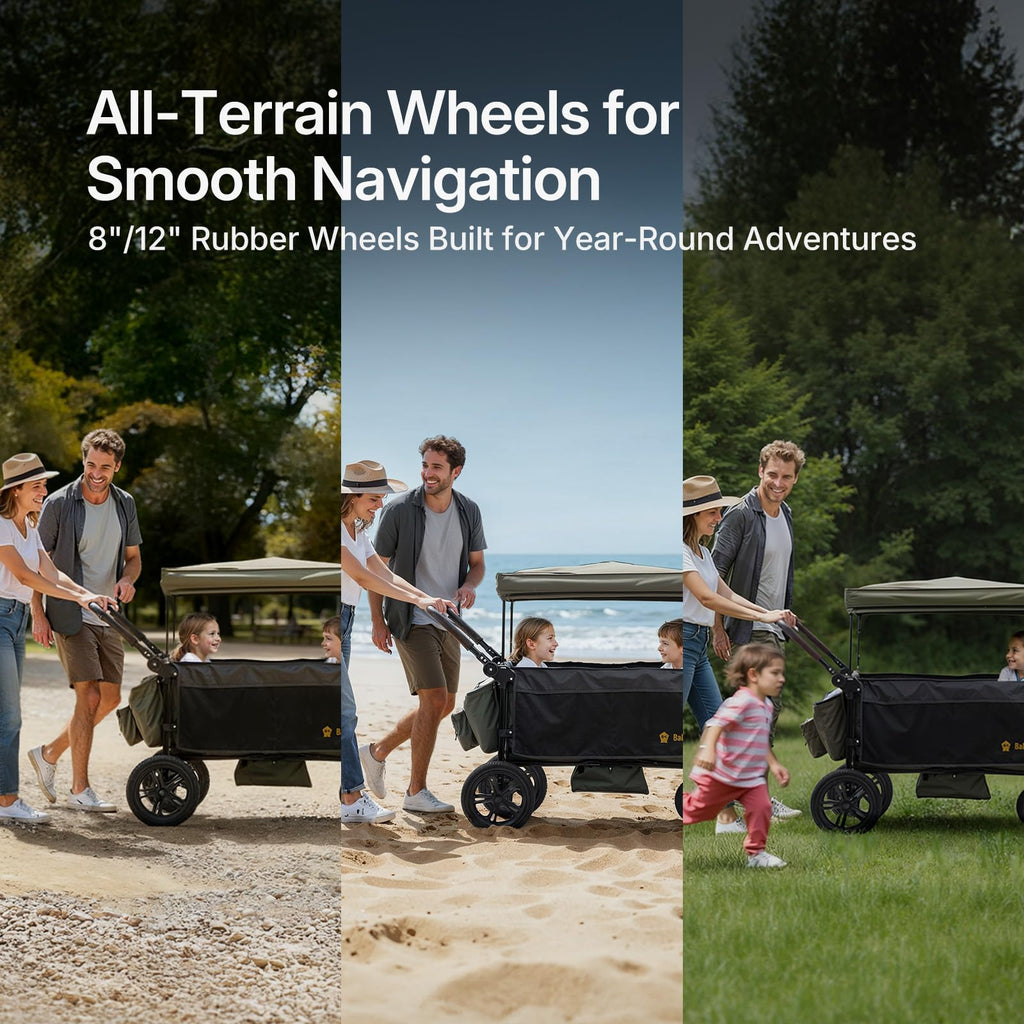 Stroller Wagon for Kids, One-Hand Adjustable Push/Pull Handle | Spacious Storage, 8"/12" All-Terrain Wheels, Canopy with Bug Net, Wagon Stroller for Daily Walks, Short Trips & Grocery Runs