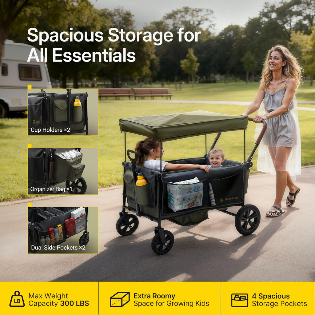 Stroller Wagon for Kids, One-Hand Adjustable Push/Pull Handle | Spacious Storage, 8"/12" All-Terrain Wheels, Canopy with Bug Net, Wagon Stroller for Daily Walks, Short Trips & Grocery Runs