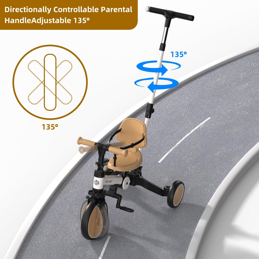 Glaf Tricycle for Toddlers 1-3 Toddler Bike with Push Handle 2-4 Years Baby Bike Toys for 2 Years Boys and Girls Balance Bike with Adjustable Seat Height and Backrest Birthday Gift (White)