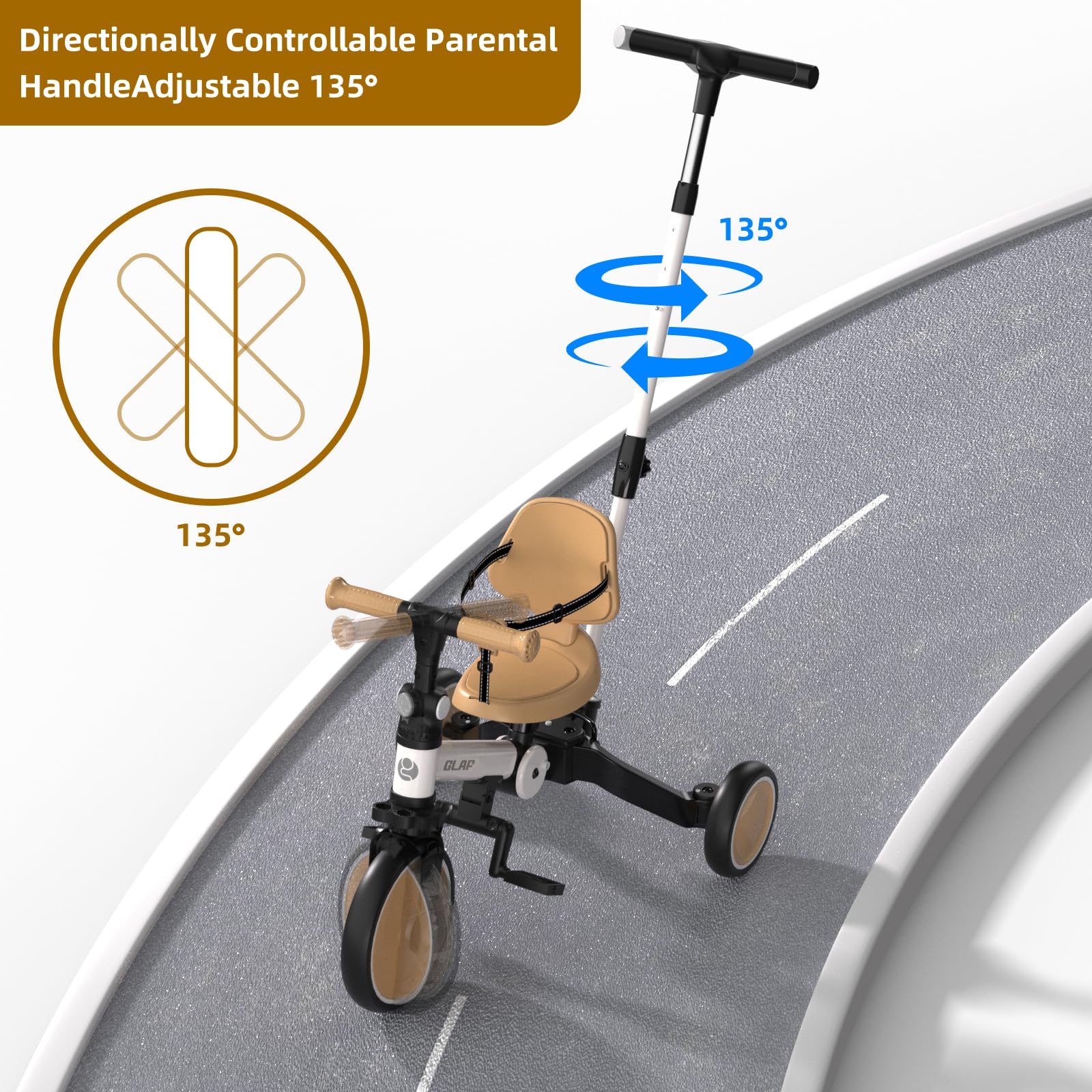 Glaf Tricycle for Toddlers 1-3 Toddler Bike with Push Handle 2-4 Years Baby Bike Toys for 2 Years Boys and Girls Balance Bike with Adjustable Seat Height and Backrest Birthday Gift (White)