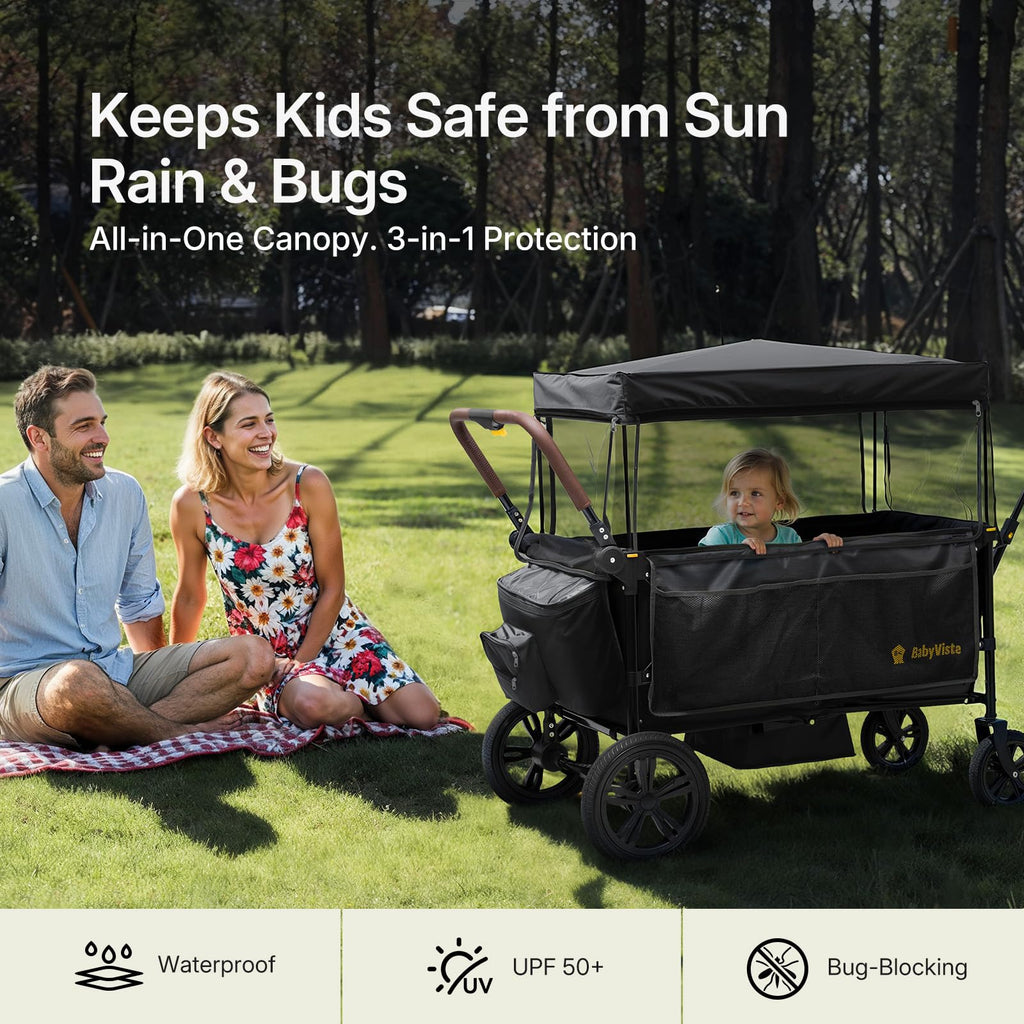 Stroller Wagon for Kids, One-Hand Adjustable Push/Pull Handle | Spacious Storage, 8"/12" All-Terrain Wheels, Canopy with Bug Net, Wagon Stroller for Daily Walks, Short Trips & Grocery Runs