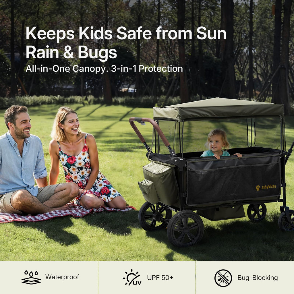 Stroller Wagon for Kids, One-Hand Adjustable Push/Pull Handle | Spacious Storage, 8"/12" All-Terrain Wheels, Canopy with Bug Net, Wagon Stroller for Daily Walks, Short Trips & Grocery Runs