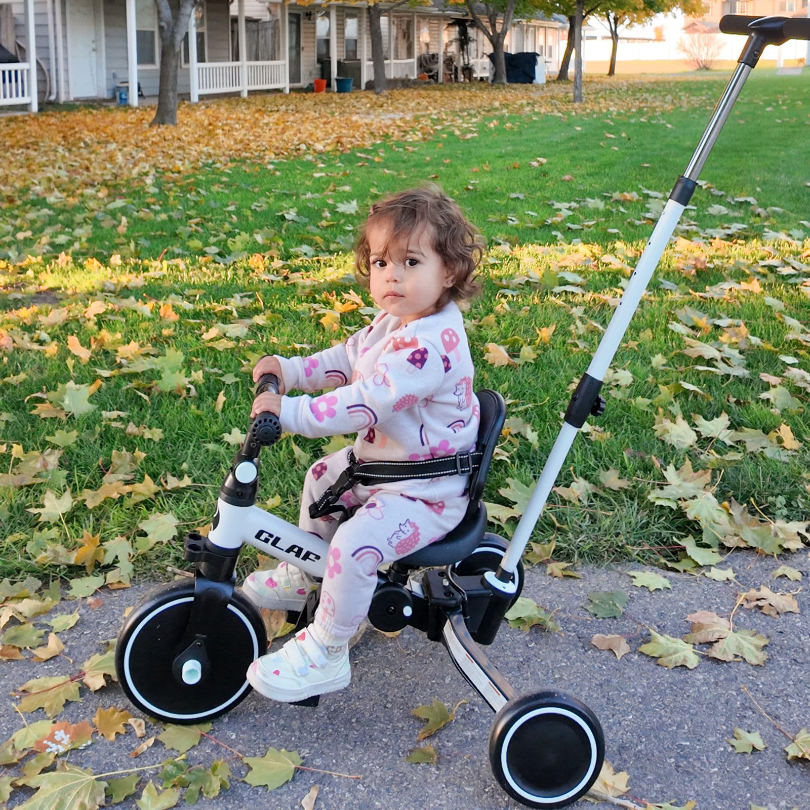 Glaf Tricycle for Toddlers 1-3 Toddler Bike with Push Handle 2-4 Years Baby Bike Toys for 2 Years Boys and Girls Balance Bike with Adjustable Seat Height and Backrest Birthday Gift (White)