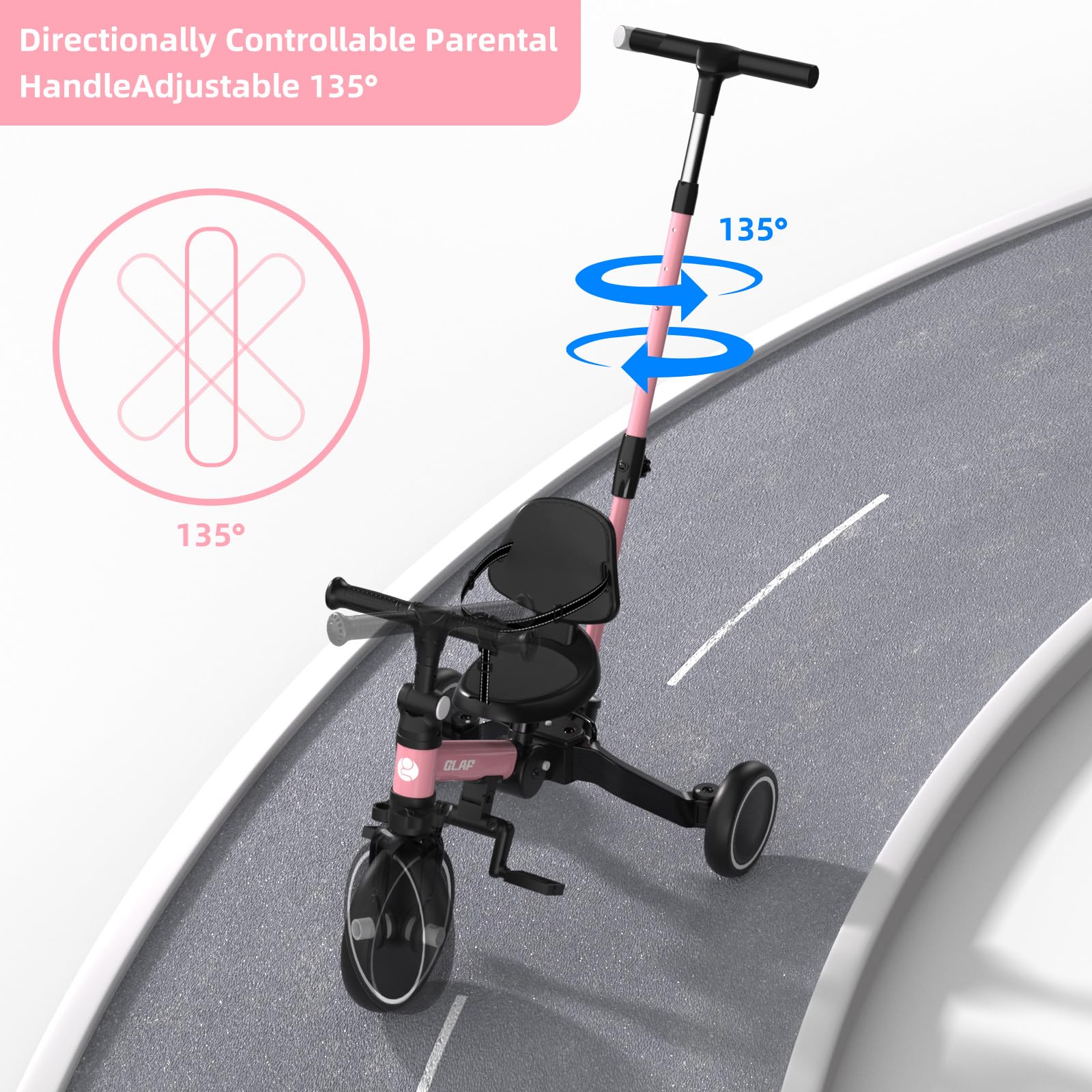 Glaf Tricycle for Toddlers 1-3 Toddler Bike with Push Handle 2-4 Years Baby Bike Toys for 2 Years Boys and Girls Balance Bike with Adjustable Seat Height and Backrest Birthday Gift (White)