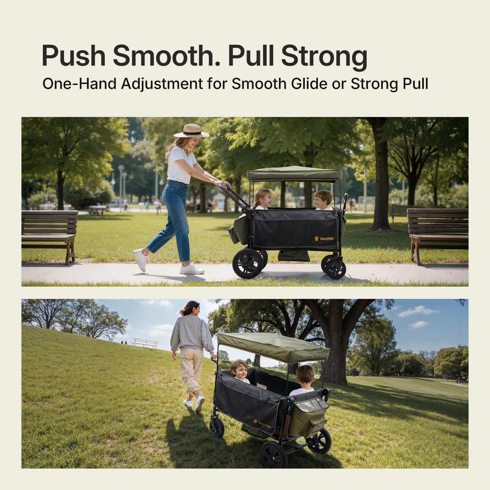 Stroller Wagon for Kids, One-Hand Adjustable Push/Pull Handle | Spacious Storage, 8"/12" All-Terrain Wheels, Canopy with Bug Net, Wagon Stroller for Daily Walks, Short Trips & Grocery Runs